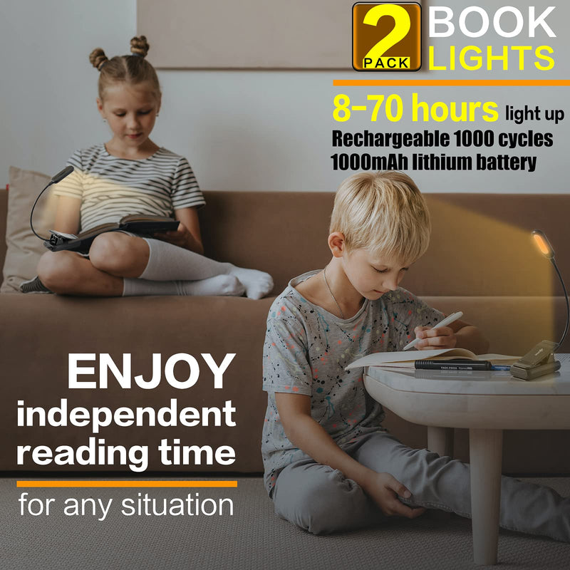 [Australia - AusPower] - VAVOFO Amber Rechargeable Book Lights, Blue Light Blocking Reading Lights, 7 LEDs Eye Care 9 Colors 9 Brightness Clip On for Bookworms with Power Indicator Lasting 70h (2-Pack, Black) 2-Pack Black 