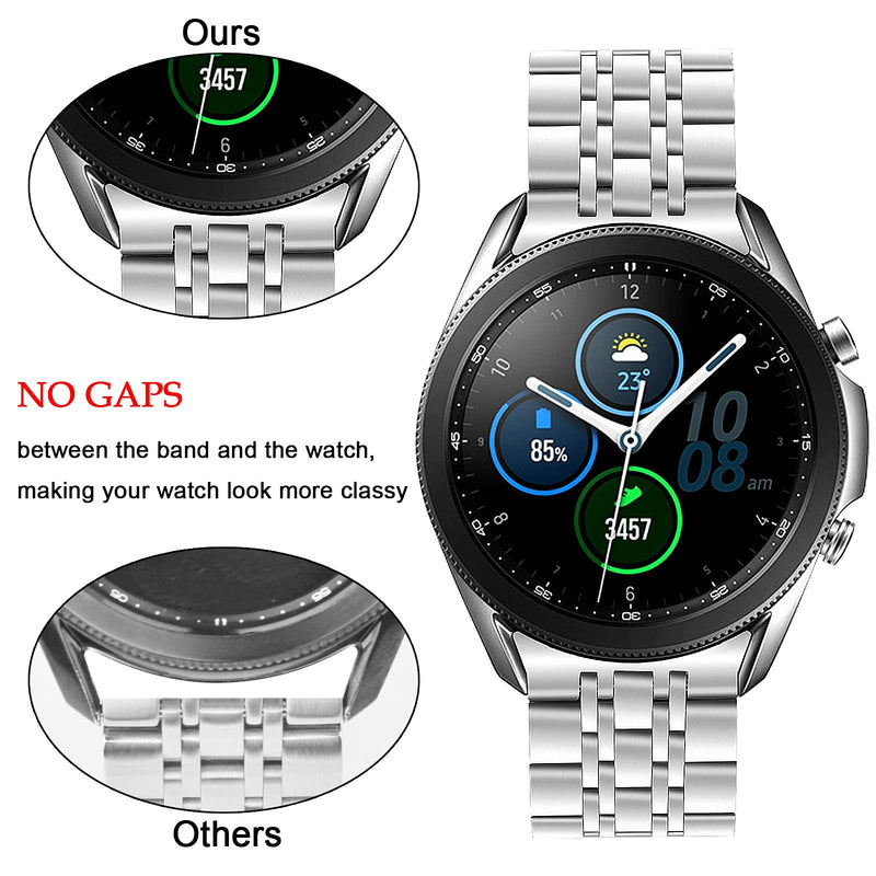 [Australia - AusPower] - V-MORO Metal Bands Compatible with Galaxy Watch 3 Band 45mm Silver Men, No Gaps Solid Stainless Steel Bracelet Business Replacement for Samsung Galaxy Watch3 45mm Smartwatch 