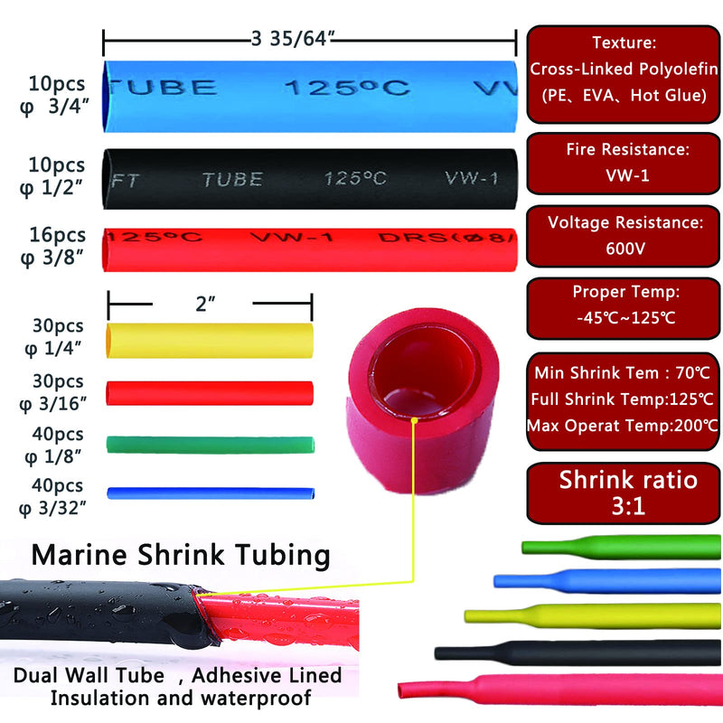 [Australia - AusPower] - Heat Shrink Tubing Kit + Mini Heat Gun for Shrink Tubing Shrink Wrapping – 180pcs 3:1 Dual Wall Adhesive Lined Waterproof Heat Shrink Tubing Marine – for Wire Shrink Wrap Repair Insulation Protector 