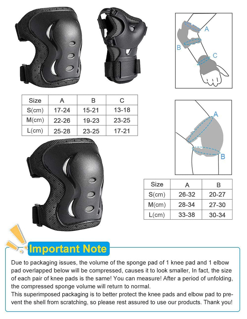 [Australia - AusPower] - boruizhen Kids & Adult/Youth Knee and Elbow Pads with Wrist Guards 3 in 1 Protective Gear Set for Skateboarding Cycling BMX Bike Scooter Skating Rollerblading Riding Black Small (3-7 years) 
