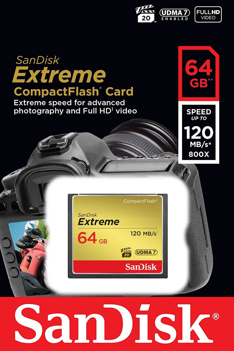 [Australia - AusPower] - SanDisk Extreme 64GB CompactFlash Memory Card works with Canon EOS 7D Mark II Digital DSLR Camera HD UDMA 7 (SDCFXSB-064G-G46) with Everything But Stromboli Microfiber Cloth and Combo Reader 