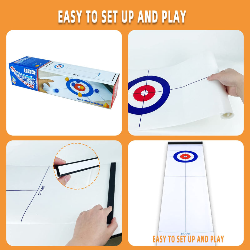[Australia - AusPower] - Tabletop Curling Game for Kids Adults, Family Table Top Games Indoor Sports Curl Board Game Set Mini Shuffleboard Pucks with 8 Rollers, Easy to Set Up 