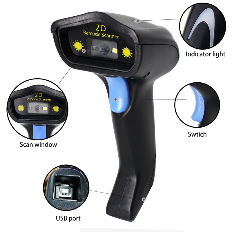 [Australia - AusPower] - 2D Wireless Barcode Scanner,Symcode 2.4G CCD Bar Code Reader with Long Transfer Distance for Mobile Payment MJ-4000-B 