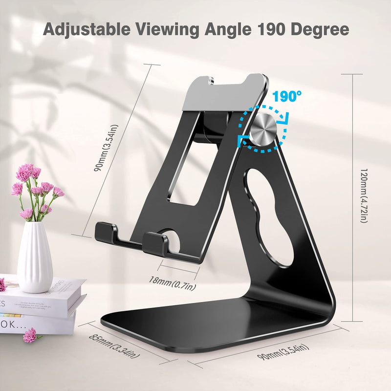 [Australia - AusPower] - Adjustable Cell Phone Stand for Desk, CreaDream Aluminum Desktop Phone Holder with Bigger Body and Longer Arm, Supper Stability, Compatible with All Mobile Phones,iPhone,iPad,Tablet(4-10in)-Black Black 