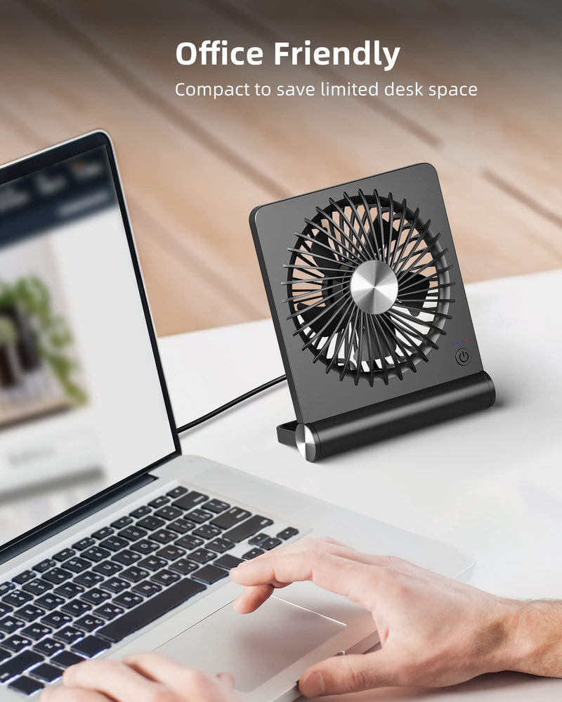[Australia - AusPower] - Koonie USB Fan, Strong Wind Ultra Quiet Small Desk Fan 180° Tilt Folding 3 Speeds Adjustable USB-C Powered Personal Fan for Home Office Desktop Black 5.71×1.48×6.89 inch 
