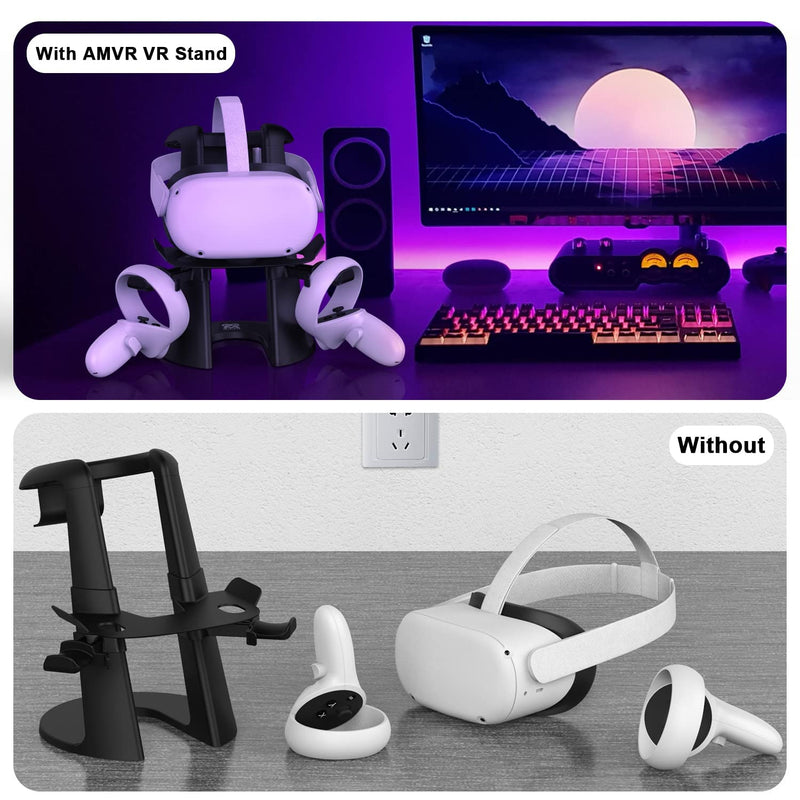 [Australia - AusPower] - AMVR VR Stand,Headset Display Holder and Controller Mount Station for Quest,for Quest 2, Rift or Rift S Headset and Touch Controllers 
