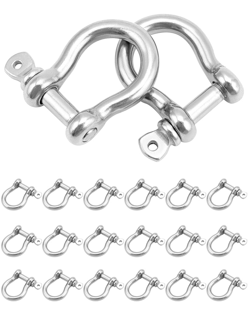 [Australia - AusPower] - QWORK 1/4" D-Ring Shackles, 20 Pcs 304 Stainless Steel Bow Shackle, Safety Chain Shackle, Heavy Duty Anchor Shackle Chains Wirerope Lifting for Rigging, Towing, Anchor 