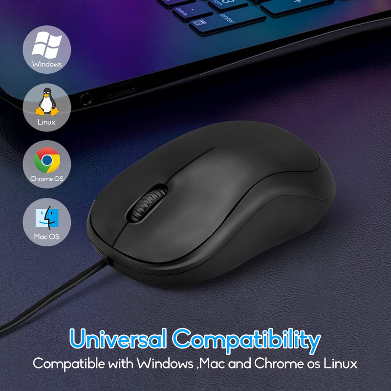 [Australia - AusPower] - Wired Mouse, USB Wired Computer Mouse, 1600DPI 3-Button Ergonomic Mice, Home and Office Mouse for Laptop PC Desktop Notebook - Black black02 