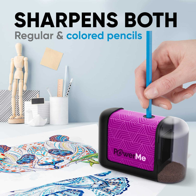 [Australia - AusPower] - POWERME Electric Pencil Sharpener - Pencil Sharpener Battery Powered for Kids, School, Home, Office, Classroom, Artists  Battery Operated Pencil Sharpener for Colored Pencils (Purple) Purple 