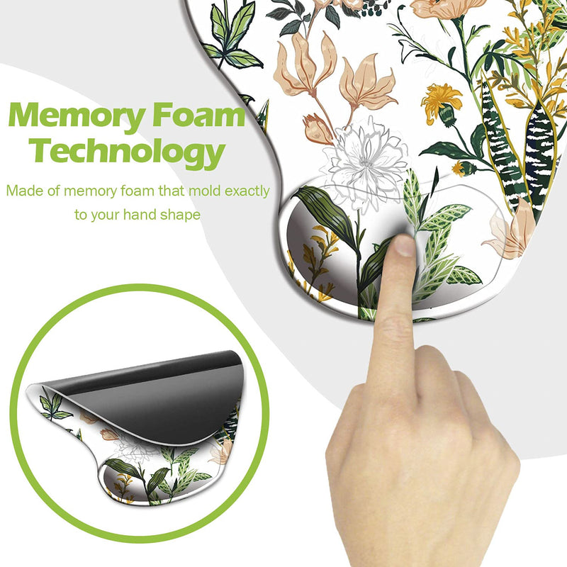 [Australia - AusPower] - Dooke Ergonomic Mouse Pad with Wrist Support, Cute Mouse Pads with Non-Slip PU Base for Home Office Working Studying Easy Typing & Pain Relief Beautiful Floral Creamy White 