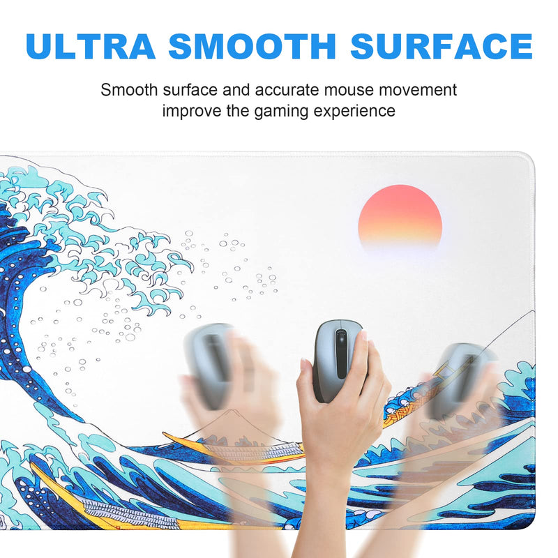[Australia - AusPower] - Sea Wave Japanese Cool Mouse Pad Gaming XXL Full Desk Mat Extra Large Long Extended Mousepad Big Pads Table Keyboard Mat for Office Home Game 35.4 X 15.7 Inches Sea Wave Japanese Cool XXL-35.4x15.7 Inch 