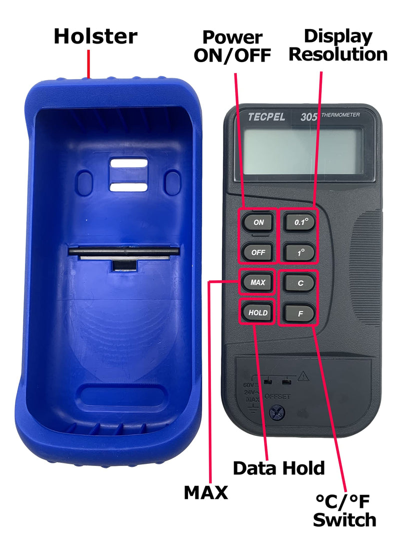 [Australia - AusPower] - TECPEL DTM-305 Digital Single Input Thermocouple Thermometer with Type k thermocouple Probe (TPK-01) 