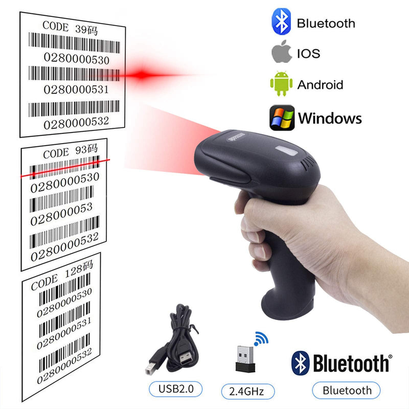 [Australia - AusPower] - Bluetooth Wireless Barcode Scanner Versatile 3-in-1 (2.4Ghz Bluetooth Wireless+USB 2.0 Wired) Rechargeable symcode 1D Laser Barcode Reader USB Handheld Bar Code Scanner Wireless with Stand … 