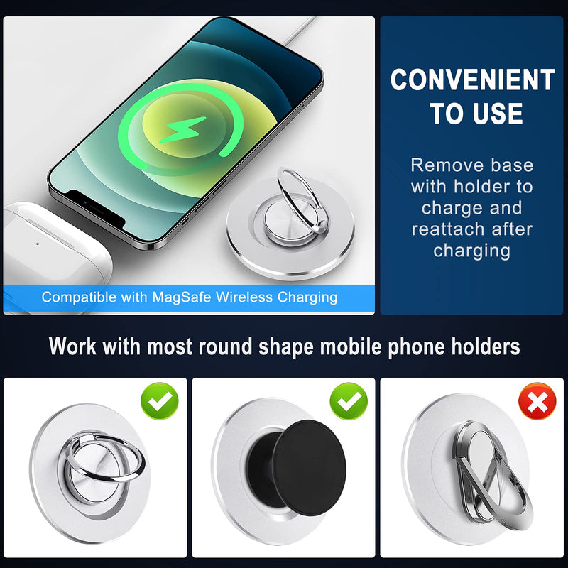 [Australia - AusPower] - Tomorotec Magnetic Base Plate (Silver) for Phone Grip Holder Ring Stand Removable Accessory for Wireless Charging Compatible with iPhone 12 & Magnetic Case with Charging Ring [Phone Grip Not Included] 