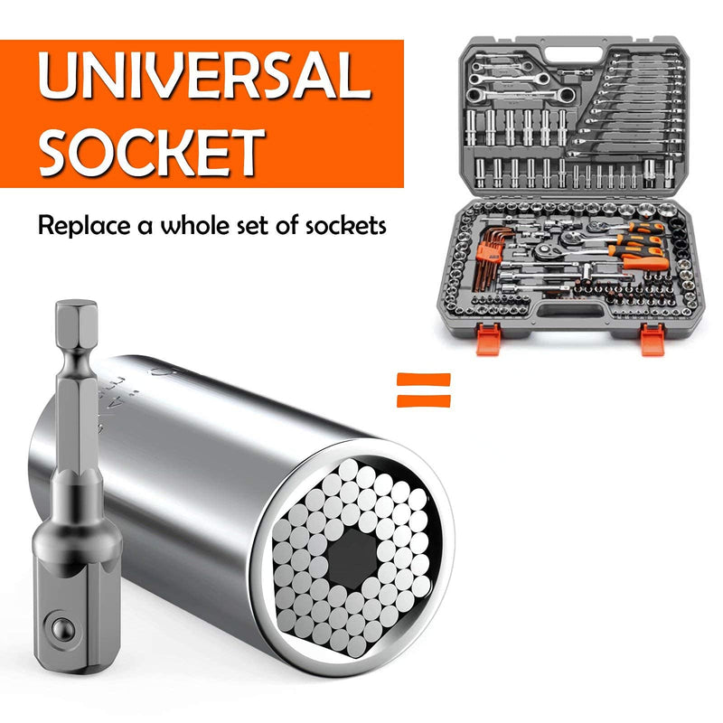 [Australia - AusPower] - Universal Super Socket, Mens Gifts for Christmas Stocking Stuffers for Men Dad Him, Cool Gadgets Birthday Gifts for Husband Boyfriend, Super Grip Socket Set with Power Drill Adapter 2PC Set(7-19mm) 1-Best Gift Idea 