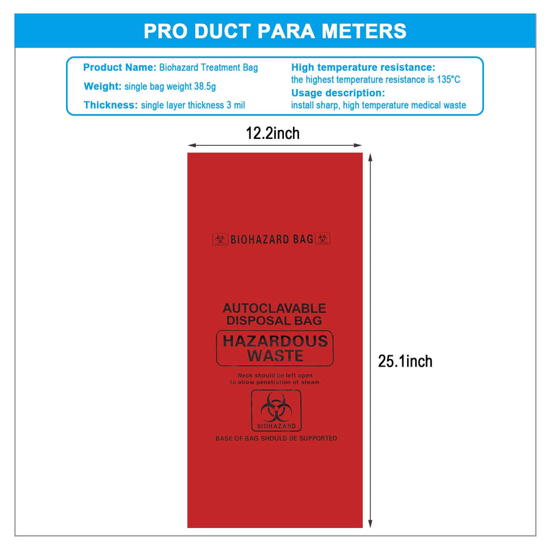 [Australia - AusPower] - Bel-Art F13164-1419 Polypropylene 2-4 Gallon Red Biohazard Disposal Bags with Warning Label/Sterilization Indicator, 24" x 12"x 3 mil(20 Pcs/Pack) 20 Count (Pack of 1) 