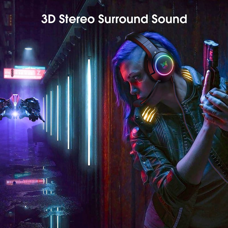 [Australia - AusPower] - 【2022 Upgraded】 Ajsaki K9 Gaming Headset,Gaming Headphones with RGB LED Lights, Noise Cancelling, Stereo PS Vita Headset with Microphone, Over-Ear Headphones for PC, PS4, PS5,Switch, Xbox One, Mac 