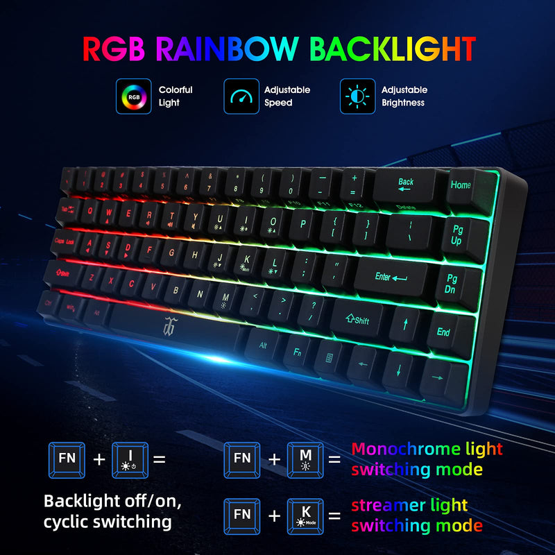 [Australia - AusPower] - Snpurdiri Wired 65% Gaming Keyboard, 68 Keys Mini Keyboard RGB Backlit,More Pratical Arrow Keys and Edit Keys Than 60 Keyboard, for PC/Mac Gamer, Typist, Travel(Black) Black(detachable cable) 