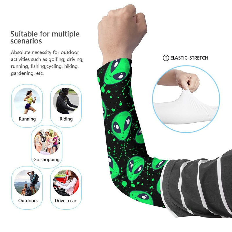 [Australia - AusPower] - Arm Sleeves for Men，Cooling Baseball Arm Guard，Sleeves to Cover Arm for Cycling，Running，Outdoor Sports Protective Arm Covers Alien Pattern Medium 