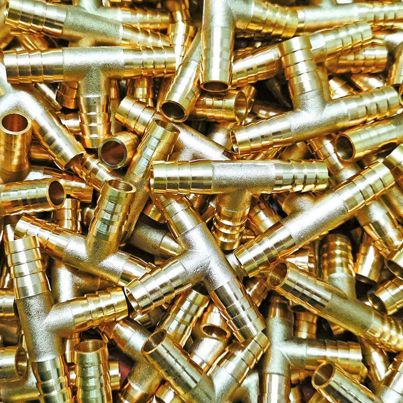 [Australia - AusPower] - Da by 2 pcs 3/8"(10mm) Brass Tee Barb Fittings for 3/8" ID Hose,6 pcs Stainless Steel Pipe Clamps,3 Way Union Intersection for Water/Fuel/Air(T) 3/8"(10mm) 