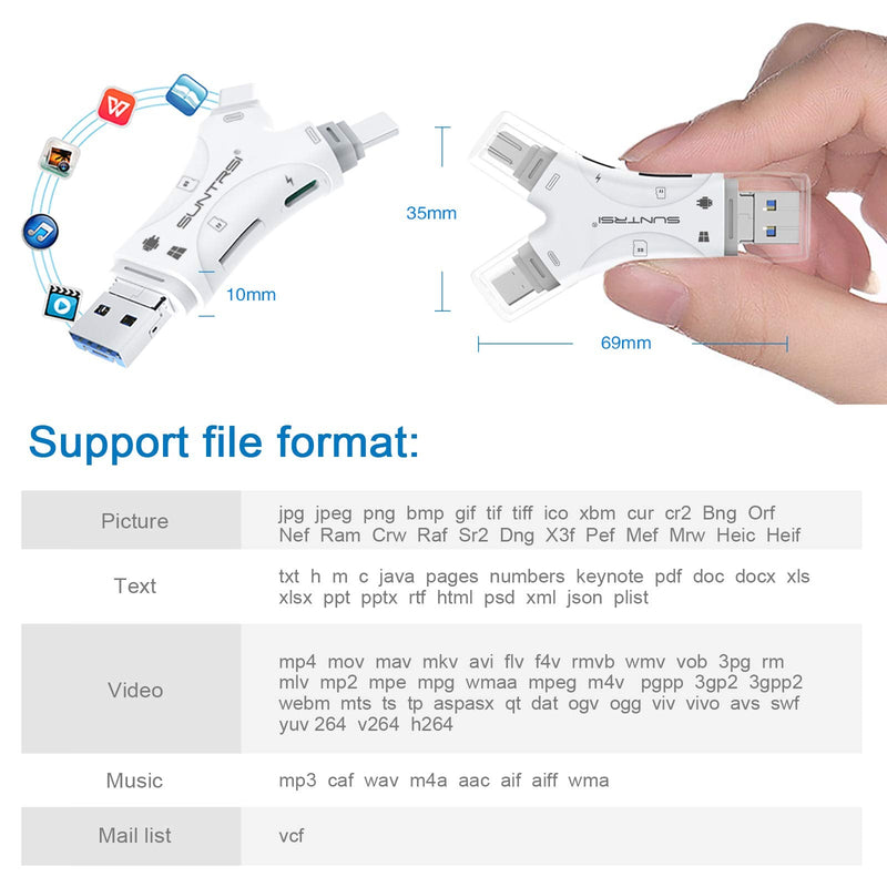 [Australia - AusPower] - SD Card Reader for iPhone / ipad / Android / Mac / Computer / Camera,4 in1 Micro SD Card Reader Trail Camera Viewer, Portable Memory Card Reader SD Card Adapter Compatible with SD and TF Cards(White) white 