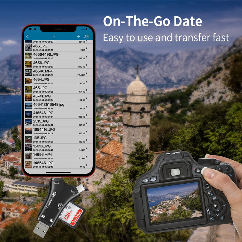 [Australia - AusPower] - ZOIOT SD Card Reader for iPhone / iPad / MacBook / Android / Camera / Computer 4 in 1 Micro SD Card Reader USB C Memory Card Reader Portable Trail Camera Viewer Compatible with SD TF (Black) 
