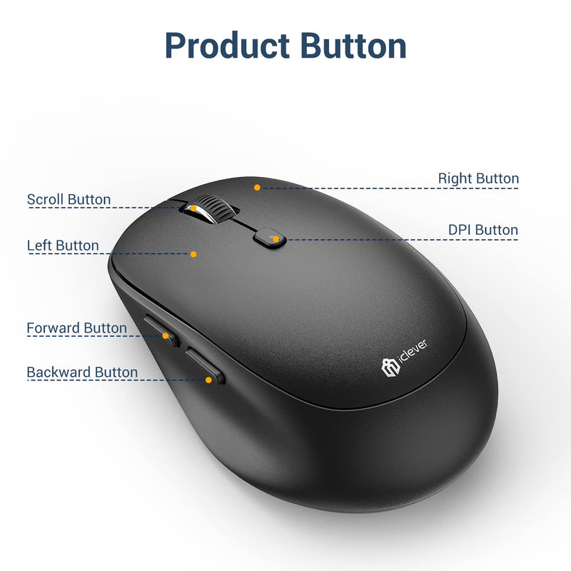 [Australia - AusPower] - Wireless Mouse, iClever MD165 Dual Mode Wireless Mouse, Bluetooth Type-C Rechargeable Mouse, 2.4G Wireless Computer Mice with USB Receiver, 3 Device Connection for Windows 7/8/10, Mac, iOS, Android 