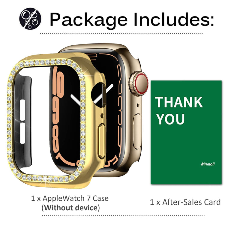 [Australia - AusPower] - Miimall Compatible with Apple Watch 45mm Bling Case Cover Apple Watch Series 7 Crystal Diamonds Shockproof Protective Cover PC Electroplating Bumper Frame Case for Apple Watch 7 45mm Woman(Gold) Gold 