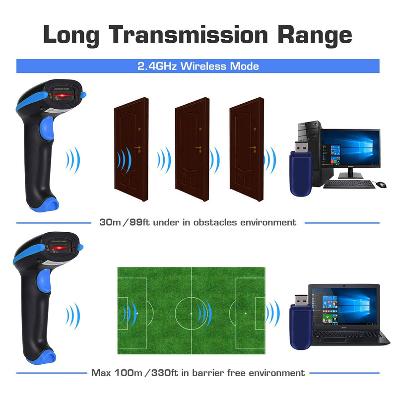 [Australia - AusPower] - WoneNice Barcode Scanner Wireless 2-in-1 (2.4Ghz Wireless+USB 2.0 Wired) Handheld Bar Code Scanner Reader with USB Receiver for Store, Supermarket, Warehouse 