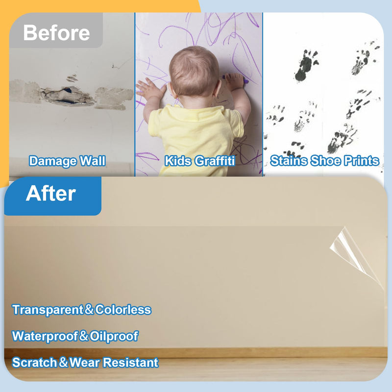[Australia - AusPower] - FWUNYVN 2Pcs Electrostatic Wall Protective Film Set with Film Cutter, Clear Wall Protector Removable Contact Paper,Transparent Static Cling Splash Guard Film for Furniture Chair Back Door 6.56 FT 15.7"X6.6FT 