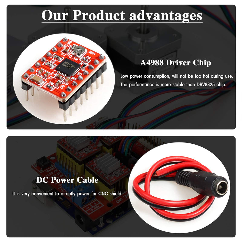 [Australia - AusPower] - KeeYees Professional 3D Printer CNC Kit with E-Tutorial - CNC Shield Expansion Board V3.0 R3 Board A4988 Stepper Motor Driver DC Power Cable Mechanical Switch Endstop with Jumper caps 