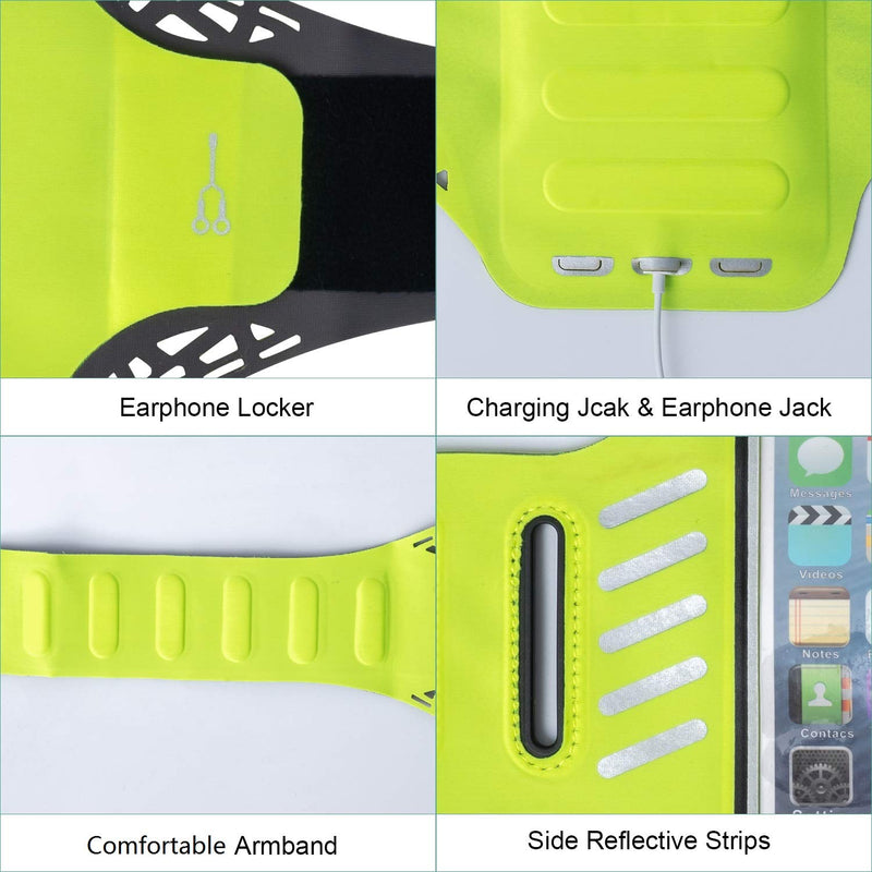 [Australia - AusPower] - Running Cellphone Armband, 5.5" Green Gym Running Workout Exercise Pouch Phone Holder Arm Band Case with Extra Pocket for Keys, Compatible for iPhone 6/6S/8/7 Plus 1 Pack-Green 