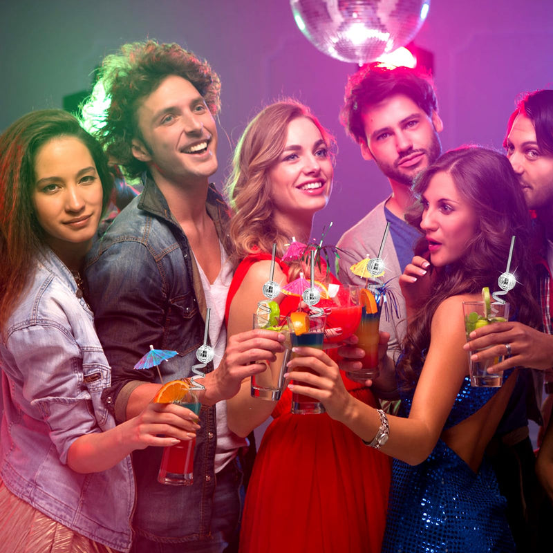 [Australia - AusPower] - Nicunom 30 Pcs Disco Ball Straws 70s Mirror Disco Decorative Straws Silver Disco Straw, Retro Disco Party Decorations for Dance Holiday Wedding Birthday Bachelorette Party Supplies 