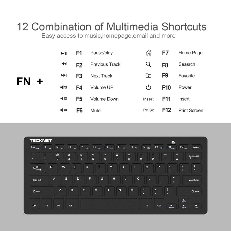 [Australia - AusPower] - TECKNET Wireless Keyboard, 2.4G Portable Mini Computer Keyboard, Quiet Click, 12 Media Keys, Print Screen Key, Compact Ergonomic USB Keyboard for Laptop, Desktop, Smart TV, Notebook, Chromebook 