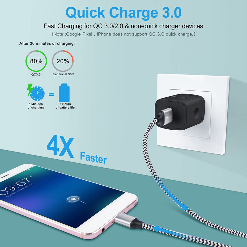 [Australia - AusPower] - QC 3.0 Adapter 18W Fast Charging Charger Block Power Adapter Base Box Cube Plug with 2Pack 3FT Type C Cable for Samsung Galaxy A32 A12 A52 A72 A42 S21 S20 Note 20,Google Pixel 6 Pro, Moto, LG 