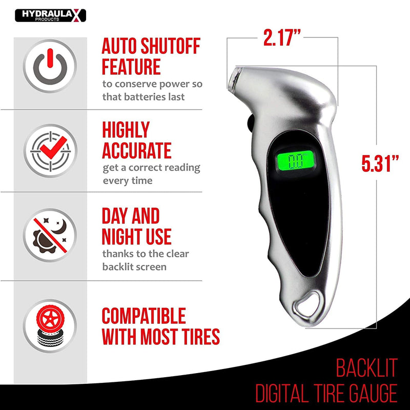 [Australia - AusPower] - Digital Tire Pressure Gauge – Backlit Air Measurement Checker Tool for Bikes, Cars, Trucks - by Hydraulax 