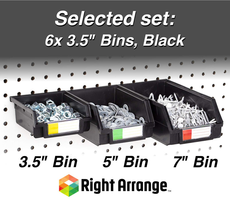 [Australia - AusPower] - Right Arrange Pegboard Bins - 6 Pack Black - Hooks to Any Peg Board - Organize Hardware, Accessories, Attachments, Workbench, Garage Storage, Craft Room, Tool Shed, Hobby Supplies, Small Parts 3.5 Inch (Pack of 6) 