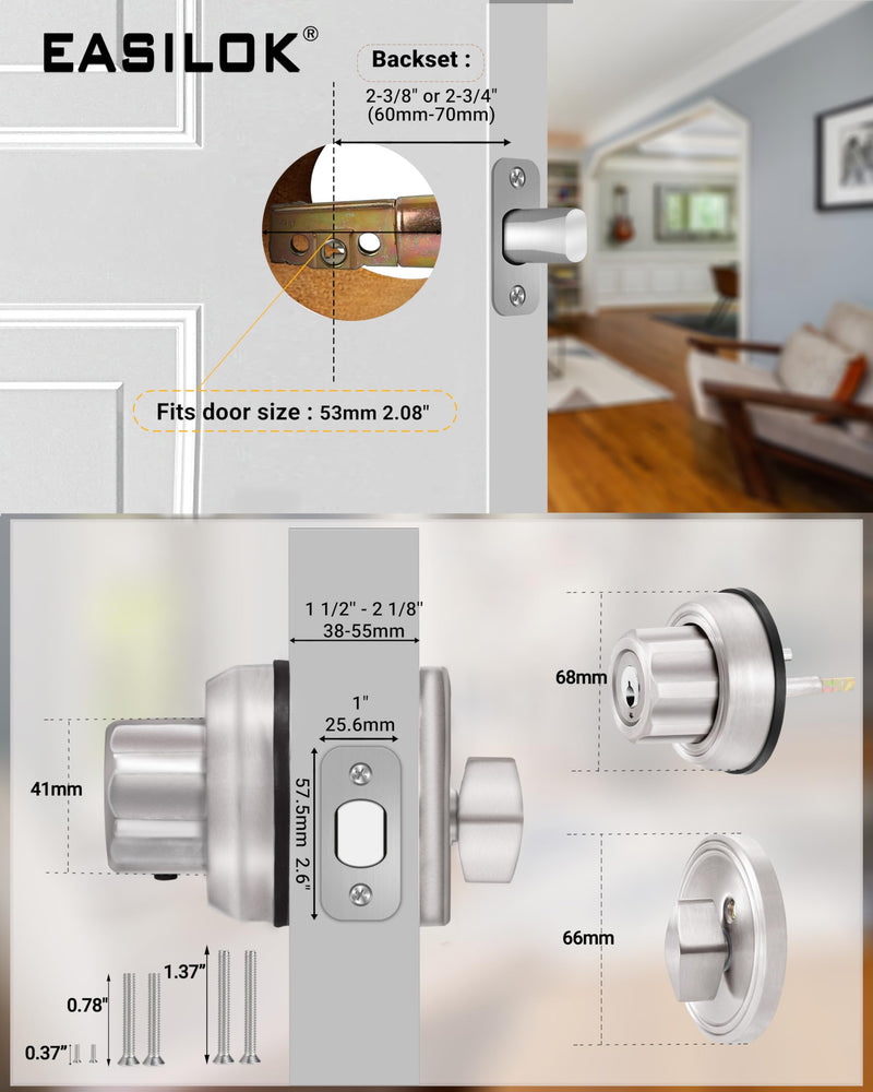 [Australia - AusPower] - EASILOK Deadbolt Lock, Twist-to-Lock Keyless A3 Single Cylinder Deadbolt Door Lock with Anti-Mislock Button for Front Door Apartment 