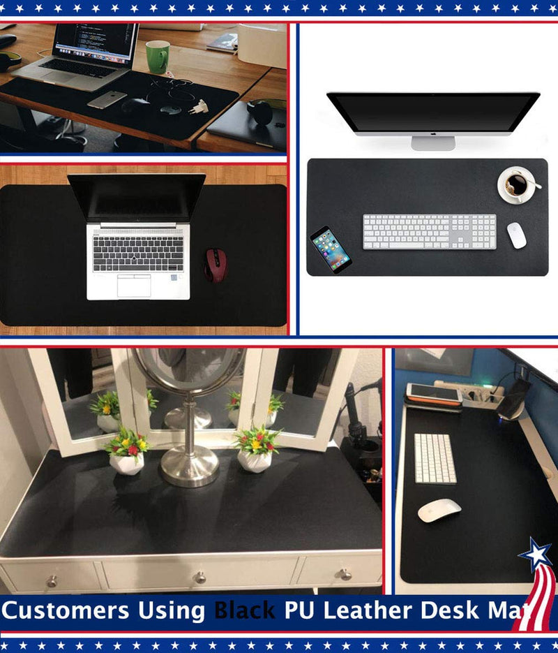 [Australia - AusPower] - Desk Protector Blotter Pad on Top of Desks PU Leather Office Desk Writing Mat Computer Laptop Gaming Under Keyboard Mouse Pad Desk Decor Accessories Organizer for Women Men Kids Black 16 X 32 Inches 16'' x 32'' inch Midnight Black 
