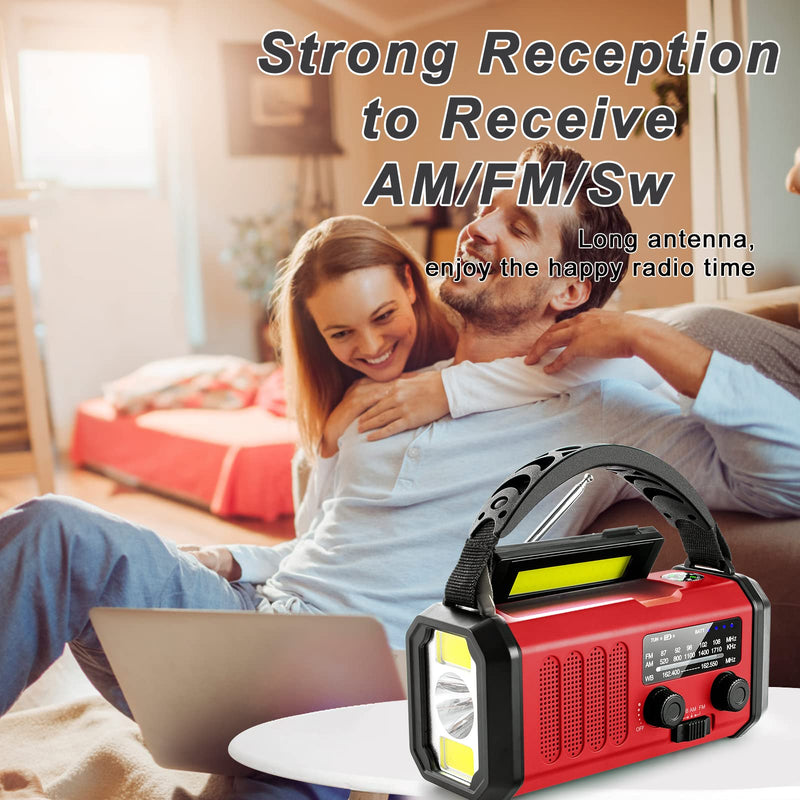 [Australia - AusPower] - Emergency Radio,10000mAh Solar Radio, Crank Radio, NOAA/AM/FM Weather Radio, USB Type-C Charging,Dynamo Radio,Polymer Battery,Torch & LED Reading Light, SOS Alarm,Compass for Camping Red 