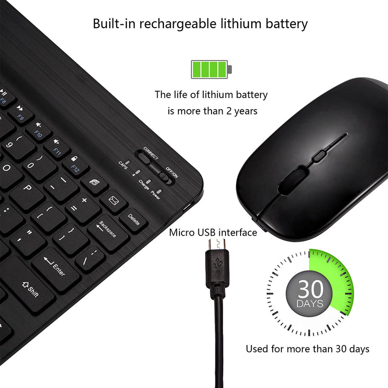 [Australia - AusPower] - Ultra-Slim Bluetooth Keyboard and Mouse Combo Rechargeable Portable Wireless Keyboard Mouse Set for Apple iPad iPhone iOS 13 and Above Samsung Tablet Phone Smartphone Android Windows (Black) Black 