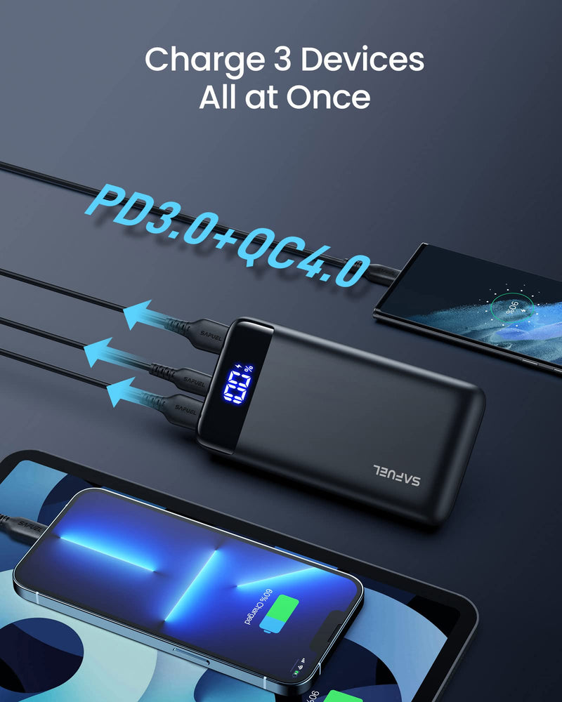 [Australia - AusPower] - SAFUEL Portable Charger, 22.5W PD3.0 QC4.0 Fast Charging LED Display 20000mAh Power Bank, 3 Outputs Flashlight USB C Phone Battery Pack Compatible with iPhone 13 12 11 Samsung Google LG iPad Tablet 