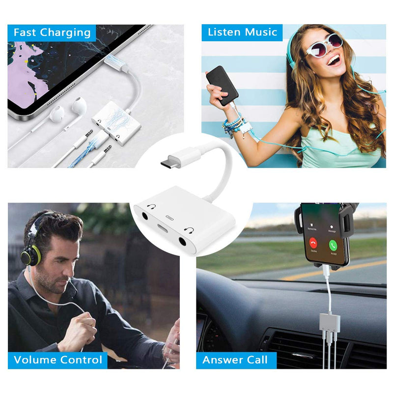 [Australia - AusPower] - USB C to Dual Trrs 3.5mm Aux Headphone Jack Adapter with Charging, Type C Earphone Audio Splitter Converter, Compatible for Samsung, 2018 iPad Pro, Google Pixel, HTC, Huawei etc (White) 