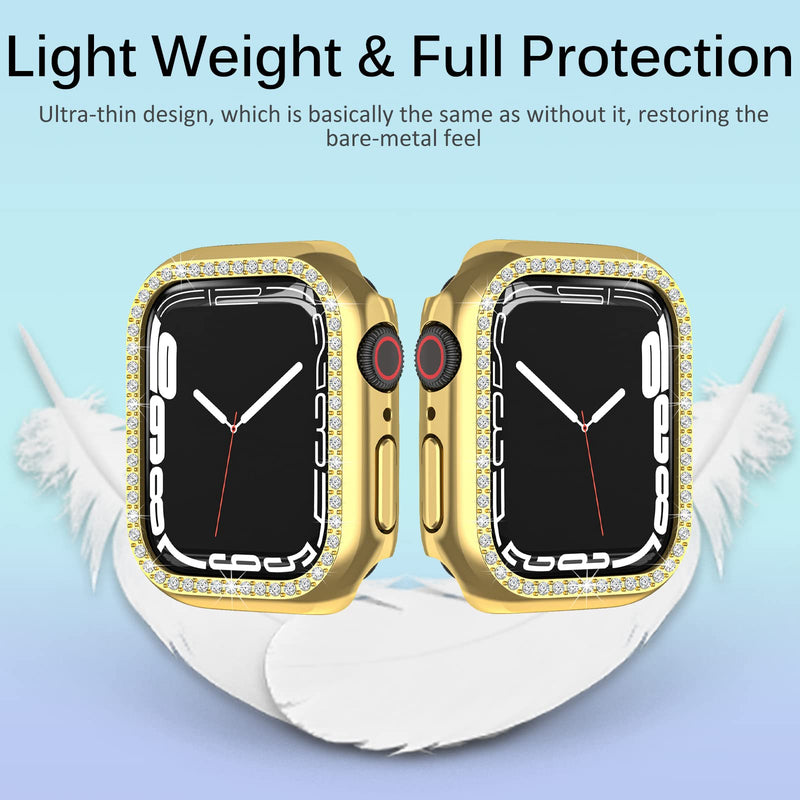 [Australia - AusPower] - Miimall Compatible with Apple Watch 45mm Bling Case Cover Apple Watch Series 7 Crystal Diamonds Shockproof Protective Cover PC Electroplating Bumper Frame Case for Apple Watch 7 45mm Woman(Gold) Gold 