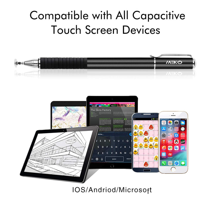 [Australia - AusPower] - MEKO 2-in-1 Stylus Precision Disc Styli Touch Screen Pen with 3 Replaceable Tips for iPads, Tablets, iPhones, Smartphones, Samsung Galaxy Note/Tab (Black) 