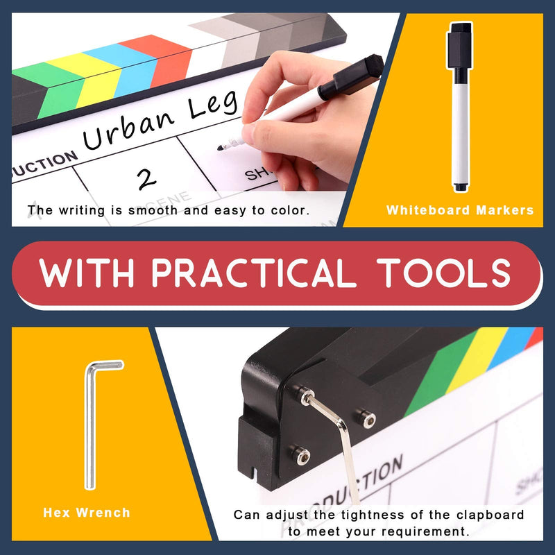 [Australia - AusPower] - Hilitchi Film Movie Cut Action Board Acrylic Plastic Slate 25x30cm/10x12" Dry Erase Director's Film Clapboard with Color Sticks and with 5 Whiteboard Markers, 1 Eraser and 1 Wrench 