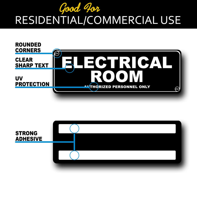 [Australia - AusPower] - Sign for Door, Authorized Personnel Only in Acrylic Plastic, Black and White, Rounded Corners, Durable, Long Lasting with Double Sided Tape in the Back - 3" x 9" (Electrical Room) Electrical Room 