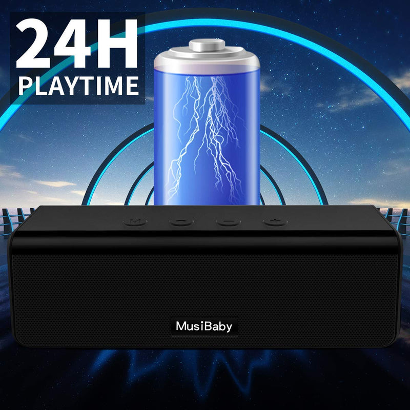 [Australia - AusPower] - Bluetooth Speaker,MusiBaby M71 Wireless Speaker,Speakers Bluetooth Wireless,Outdoor,Waterproof,Portable Speaker with Loud Stero and Booming Bass,Dual Pairing,24H Playtime for Home,Party (Black) 