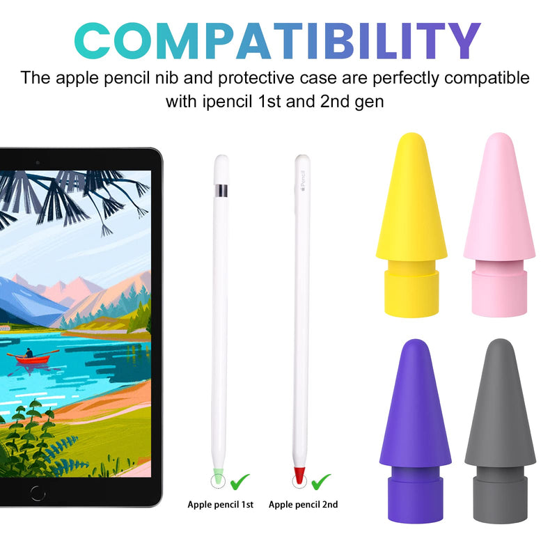 [Australia - AusPower] - 6 Pack Pencil Tips Replacement for Apple Pencil 1st & 2nd Generation, Compatible with iPad Air Mini Pro Apple Pencil 1st Gen & 2nd Generation Tips (red/Pink/Mint Green/Purple/Yellow/Gray) red/pink/mint green/purple/yellow/gray 