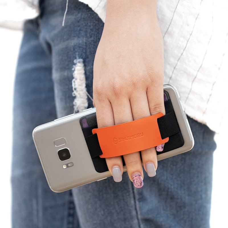 [Australia - AusPower] - Sinjimoru Phone Grip Card Holder with Phone Stand, Secure Stick on Wallet for iPhone with Pop Out Stand for Table. Sinji Pouch B-Grip Black Adhesive Wallet 